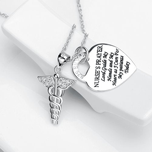 Caduceus Angel Nursing Themed Sterling Silver Necklace