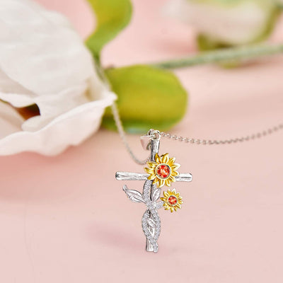 Sunflower Cross Sterling Silver Necklace
