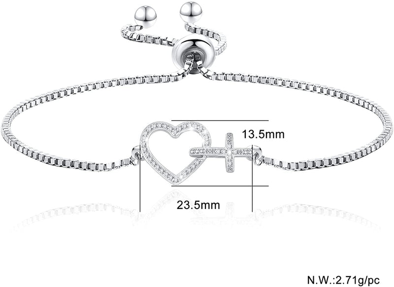 Cross Love Heart Sterling Silver Bracelet