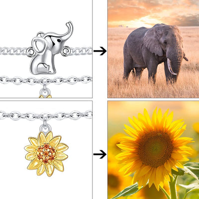 Sunflower Elephant Sterling Silver Anklet
