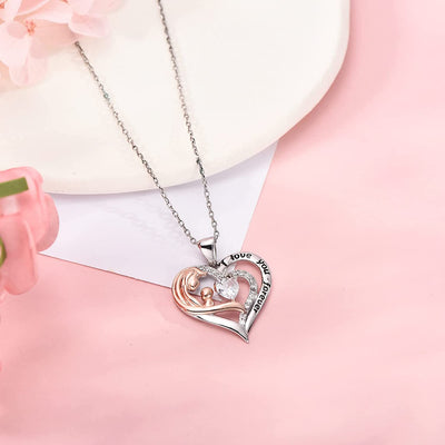 Mother And Baby Love Heart Sterling Silver Necklace