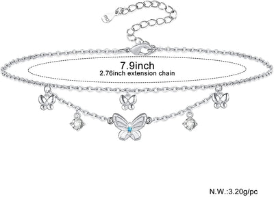 Layered Butterfly Sterling Silver Anklet