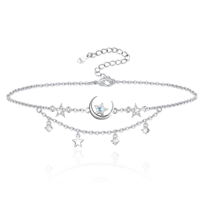 Moon And Star Sterling Silver Anklet