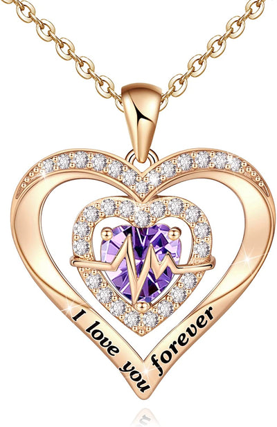 Heartbeat Double Love Heart Sterling Silver Birthstone Necklace