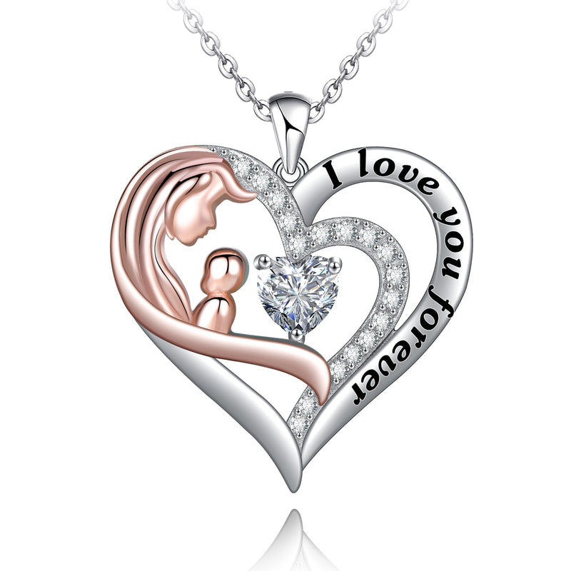Mother And Baby Love Heart Sterling Silver Necklace