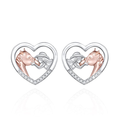 Heart Horse And Girls Sterling Silver Earring
