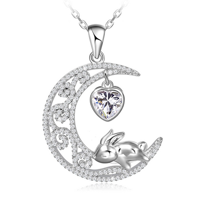 Cute Bunny Moon Sterling Silver Necklace