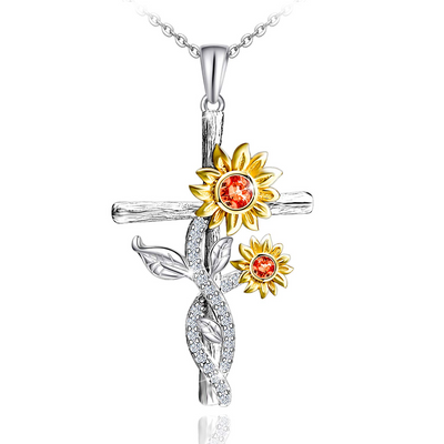 Sunflower Cross Sterling Silver Necklace