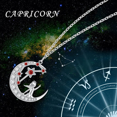 Zodiac 12 Constellation Capricorn Birthstone Sterling Silver Necklace
