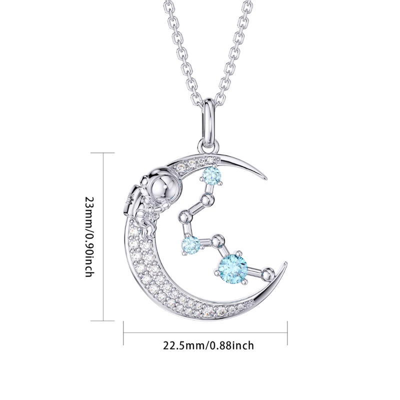 Pisces Constellation Zodiac 12 Horoscope Astrology Astronaut On Moon Necklace Sterling Silver