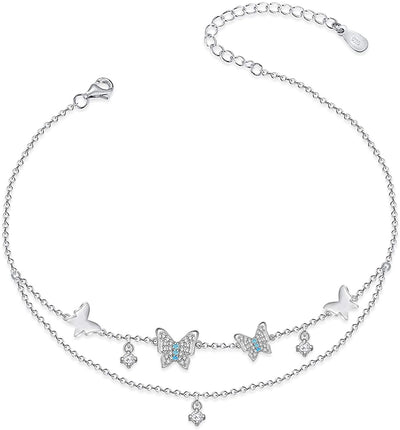 Four Butterflies Sterling Silver Anklet