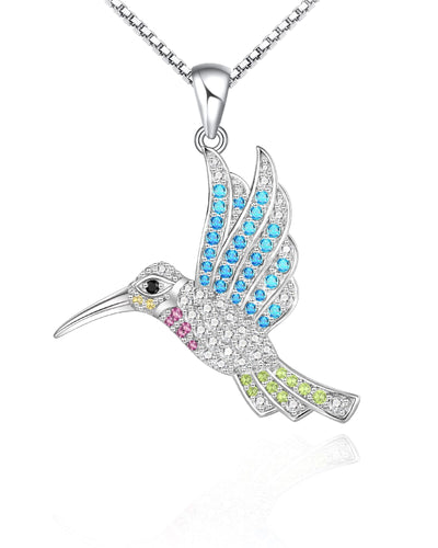 Colorful Hummingbird Sterling Silver Necklace