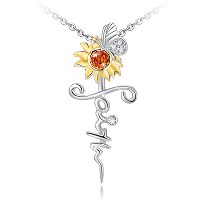 Faith Sunflower Butterfly Cross Sterling Silver Necklace
