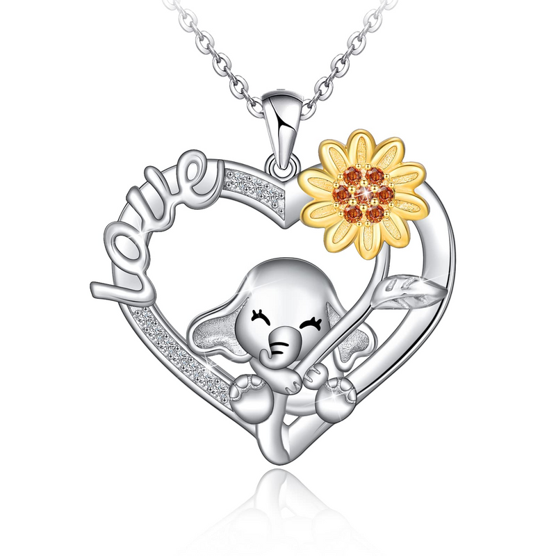Sunflowers And Elephant Heart Sterling Silver Necklace