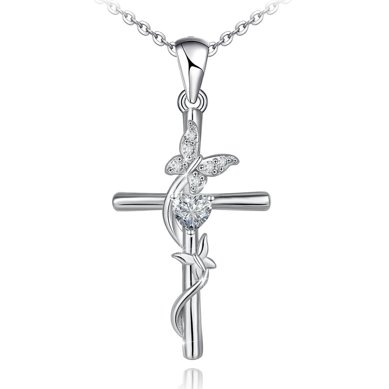 Double Butterfly Cross Sterling Silver Necklace