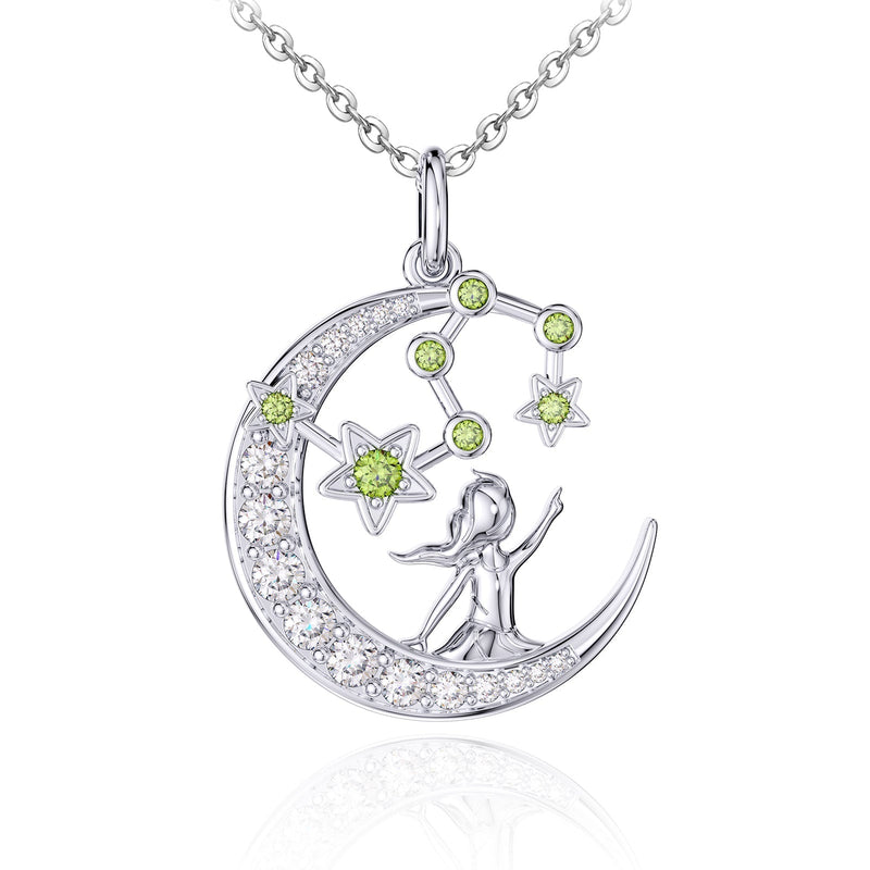 Zodiac Leo 12 Constellation Birthstone Necklace Sterling Silver