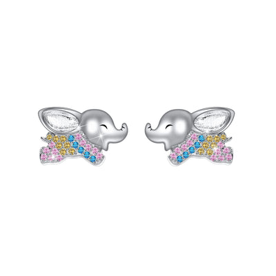 Lucky Elephant Sterling Silver Stud Earrings