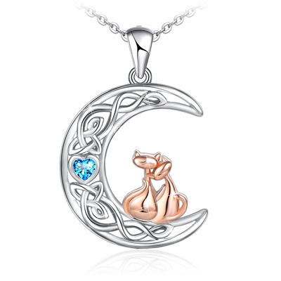 Double Cat Moon Sterling Silver Necklace