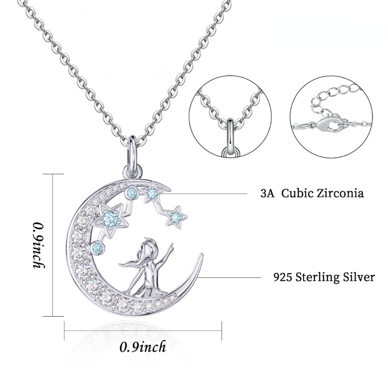 Zodiac Pisces 12 Constellation Birthstone Necklace Sterling Silver