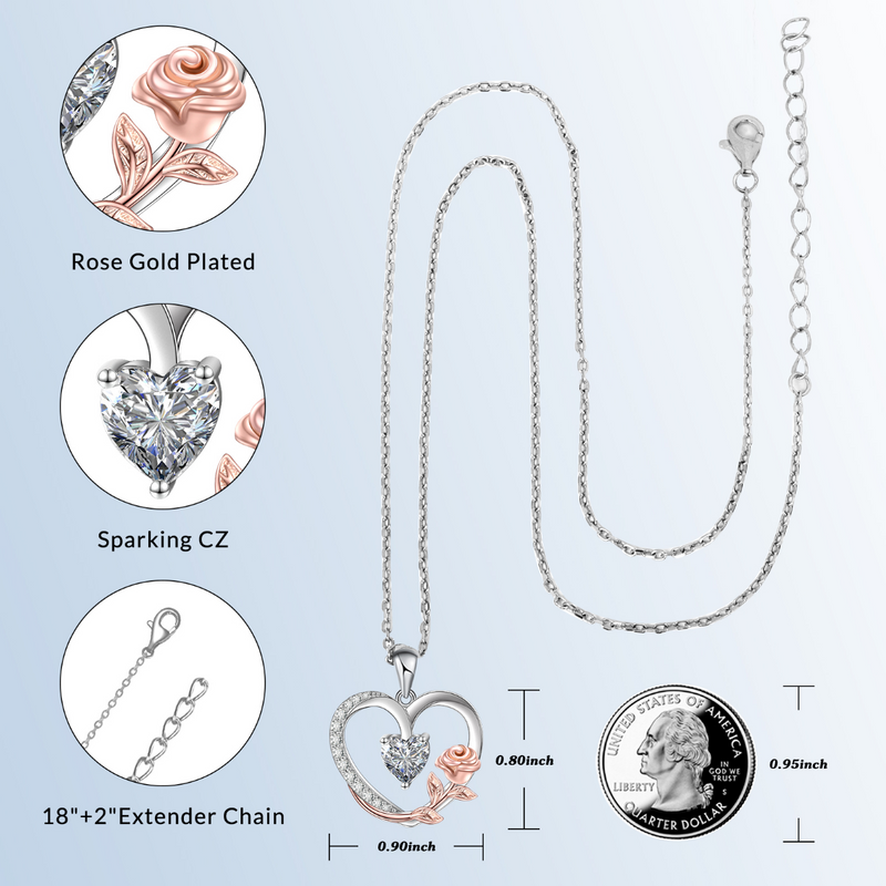 Birthstone Heart Rose Necklace Sterling Silver