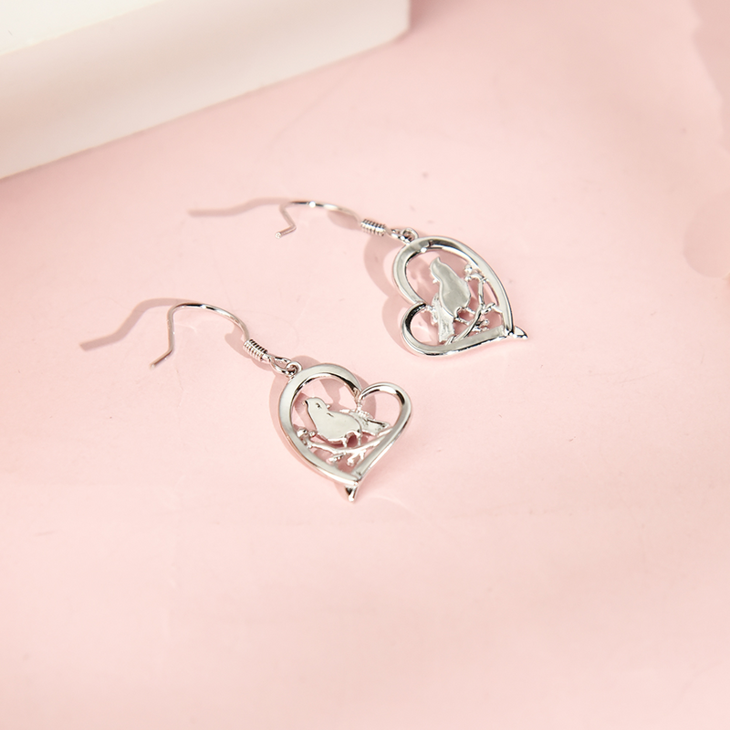Cardinal Heart Sterling Silver Earrings