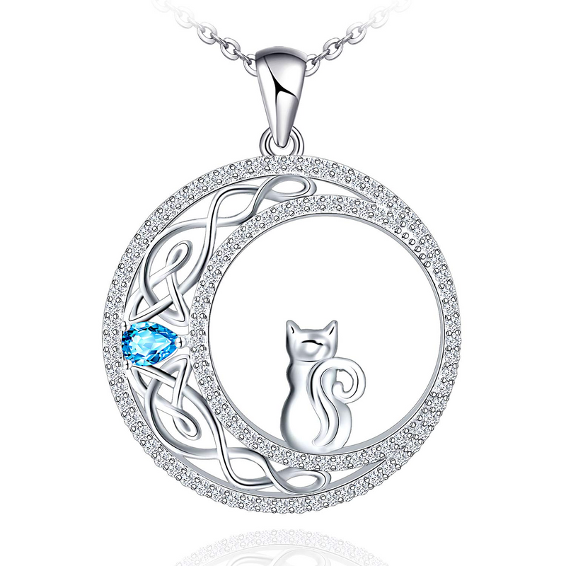 Celtic Moon Cat Sterling Silver Necklace