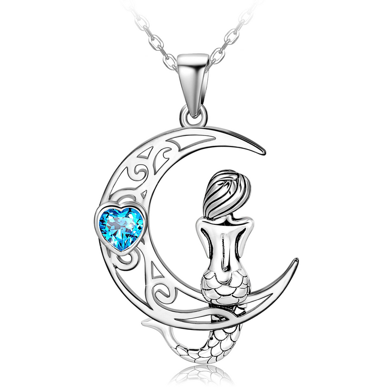 Mermaid Crescent Moon Sterling Silver Necklace
