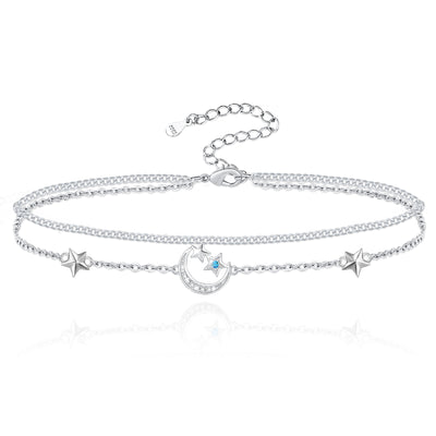 Moon And Star Sterling Silver Anklet