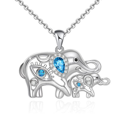 Evil Eye Good Luck Elephant Sterling Silver Necklace