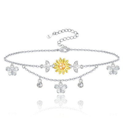 Sunflower Butterfly Sterling Silver Anklet