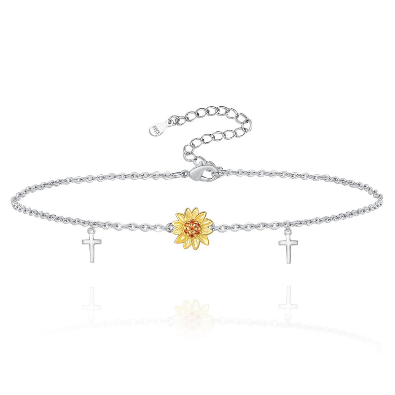 Sunflower Cross Sterling Silver Bracelet