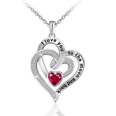 Double Love Heart Birthstone Sterling Sliver Necklace