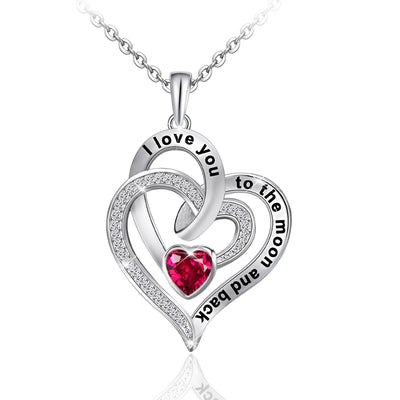 Double Love Heart Birthstone Sterling Sliver Necklace