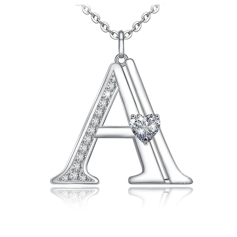 Initial Letter Heart Cubic Zirconia Sterling Silver Necklace