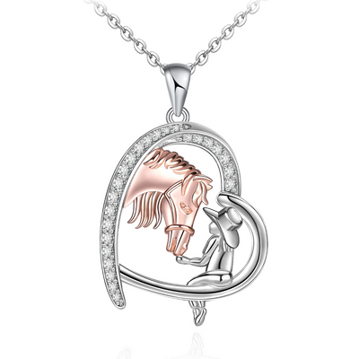 Girl Horse In Heart Necklace  Sterling Silver