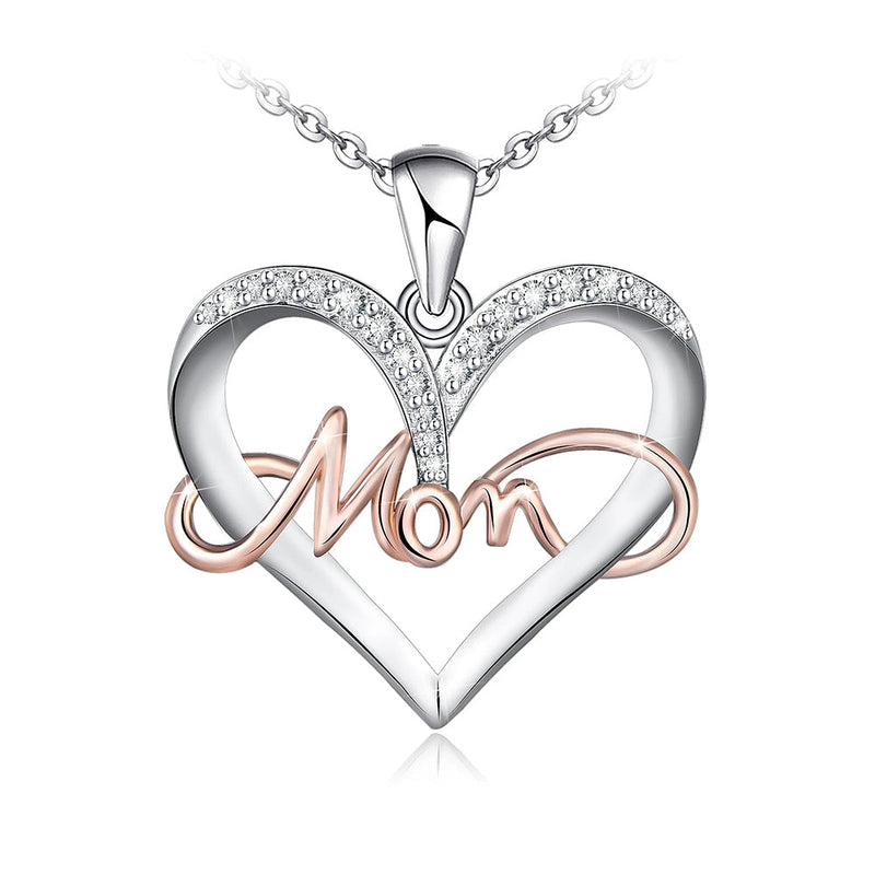 Mom Love Heart Sterling Silver Necklace