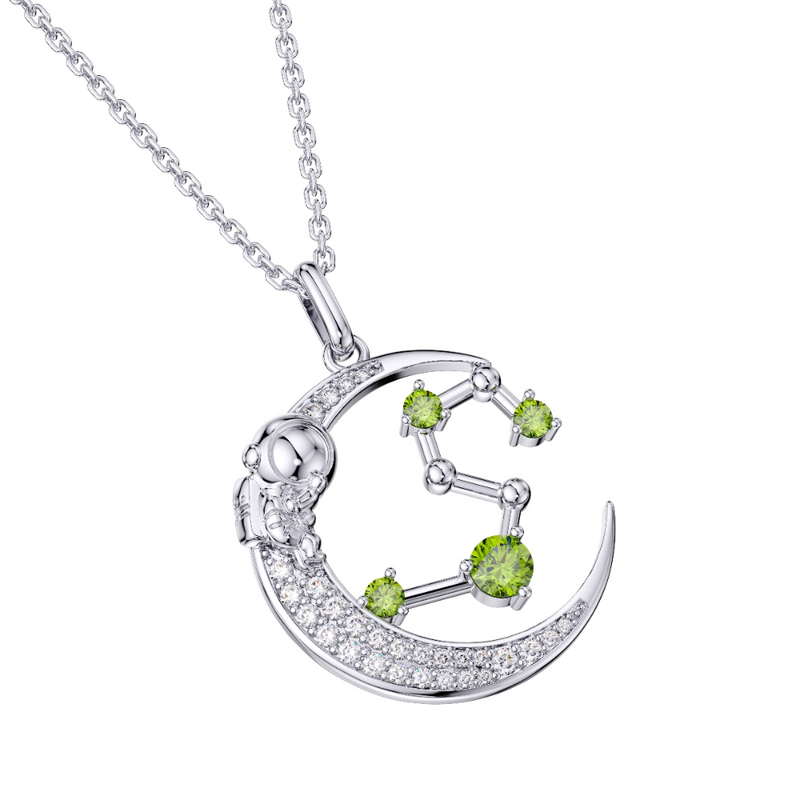 Leo Constellation Zodiac 12 Horoscope Astrology Astronaut On Moon Necklace Sterling Silver