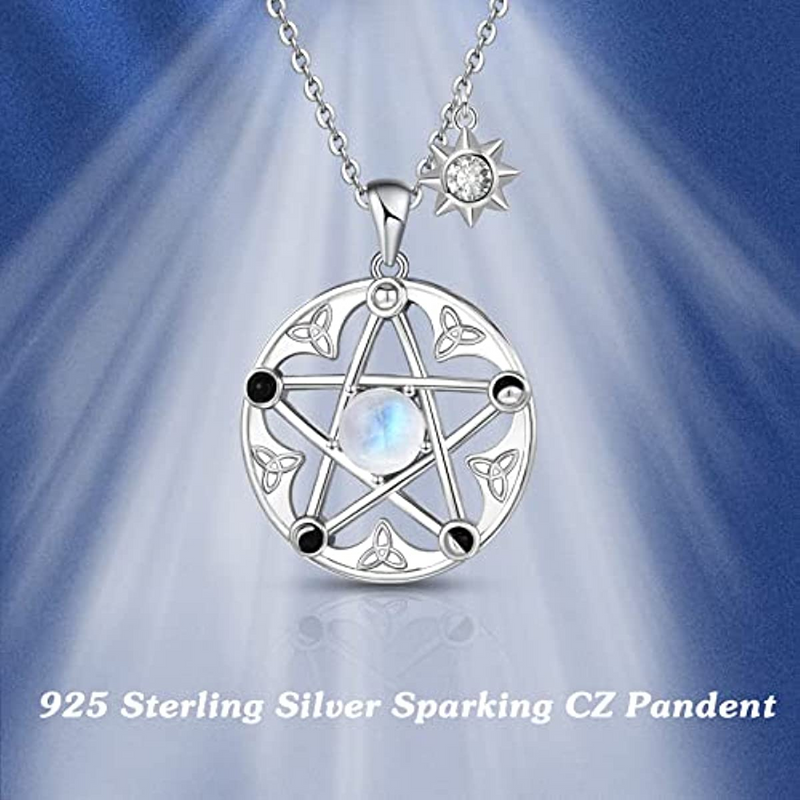 Pentacle Necklace with Moonstone  Necklace Sterling Silver