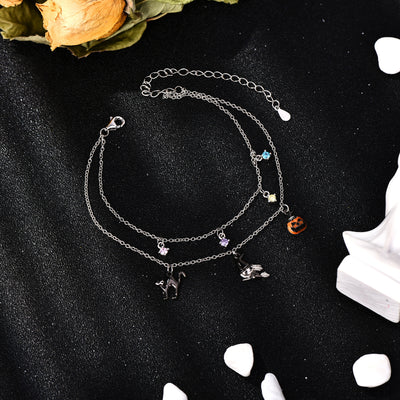 Halloween Pumpkin Witches black cat Layered Sterling Silver Bracelets