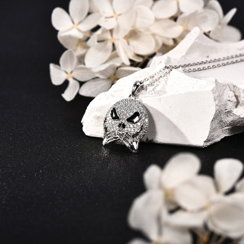 Halloween Pumpkin No Talking Skull Sterling Silver Necklace