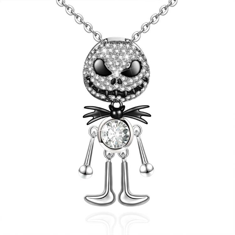 Halloween Skull  Dancing Ghost Sterling Silver Necklace