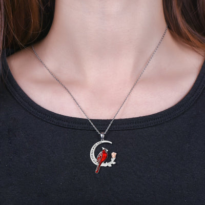 Cardinal Bird On Moon Sterling Silver Necklace