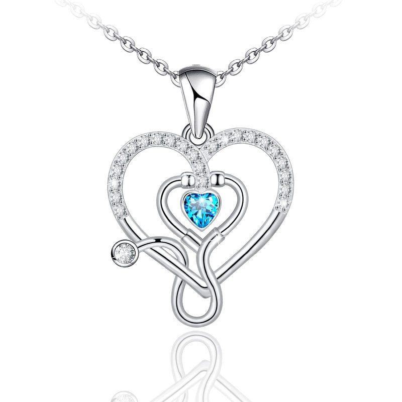 Double Heart Stethoscope Sterling Silver Necklace