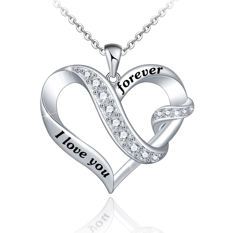 Ribbon Love Heart Sterling Silver Necklace