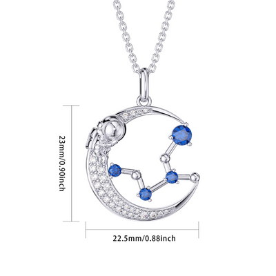 Virgo Constellation Zodiac 12 Horoscope Astrology Astronaut On Moon Necklace Sterling Silver