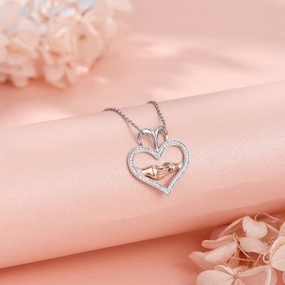 Hand In Hand Love Heart Sterling Silver Necklace