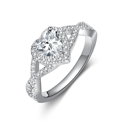 Heart Clear Cubic Zirconia Halo Promise Ring