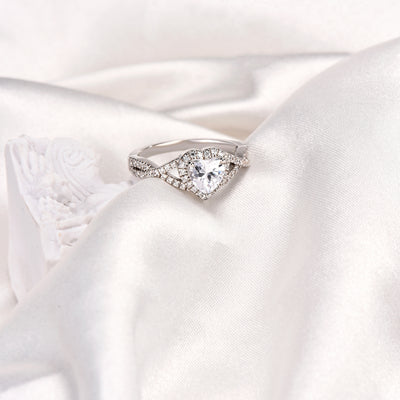 Heart Clear Cubic Zirconia Halo Promise Ring