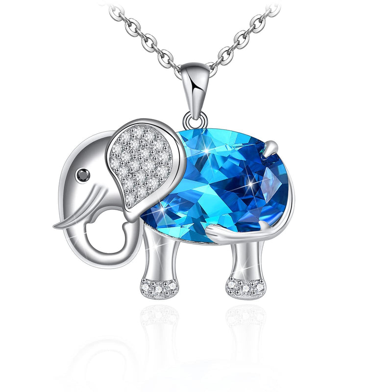 Cute Elephant Blue GEM Sterling Silver Necklace