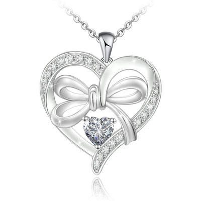 Ribbon With Love Heart Sterling Silver  Necklace